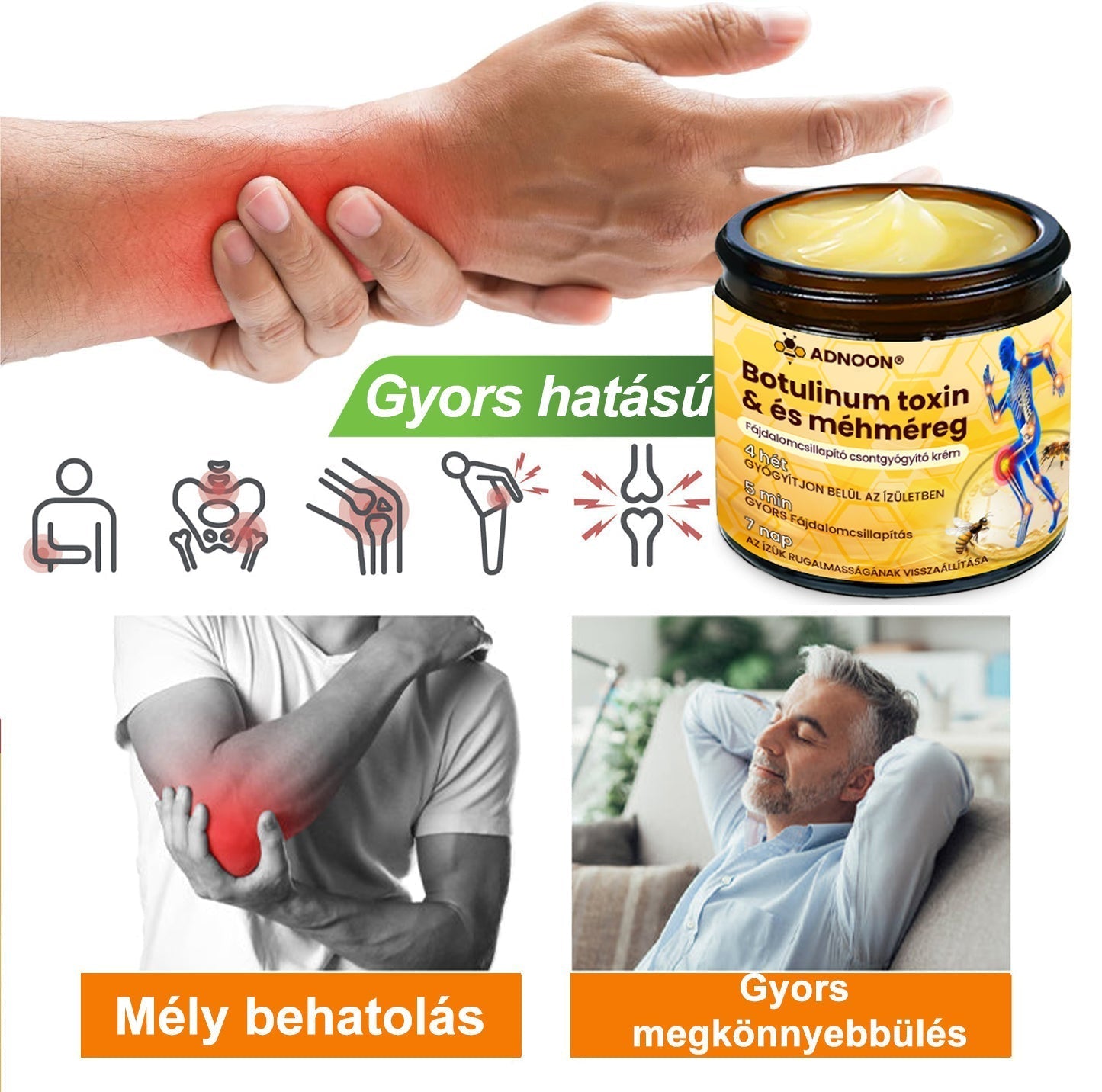 ADNOON® Botulinum Toxin & Méhméreg Fájdalomcsillapító Csontgyógyító Krém👨⚕️A Magyar Ortopéd Társaság (MOT) Által Jóváhagyva